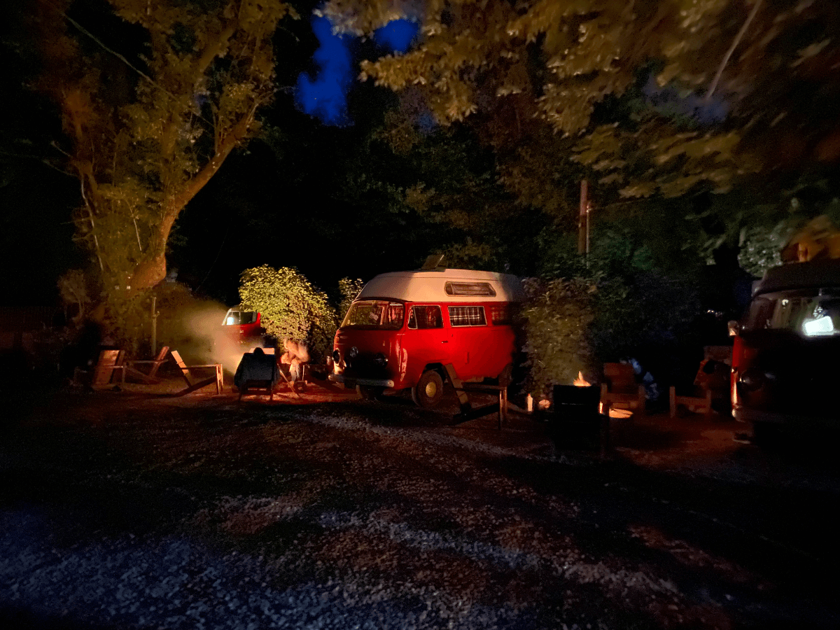 volkswagen camping at night